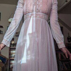 Gunne Sax Pink Long Sleeve Lace Dress